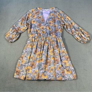 NSR Women’s Andra Flare Floral Mini Dress in Purple and Orange, 3/4 sleeves, S